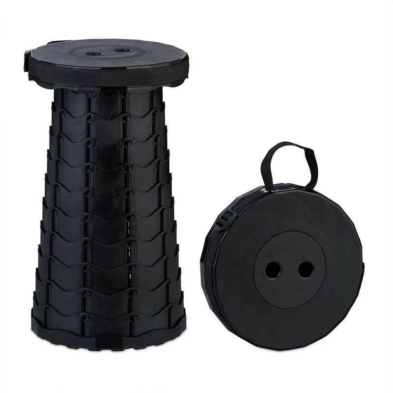 Lot de 2 tabourets pliants télescopiques extérieur ajustables 42 x 30 cm en plastique noir 13_0015758