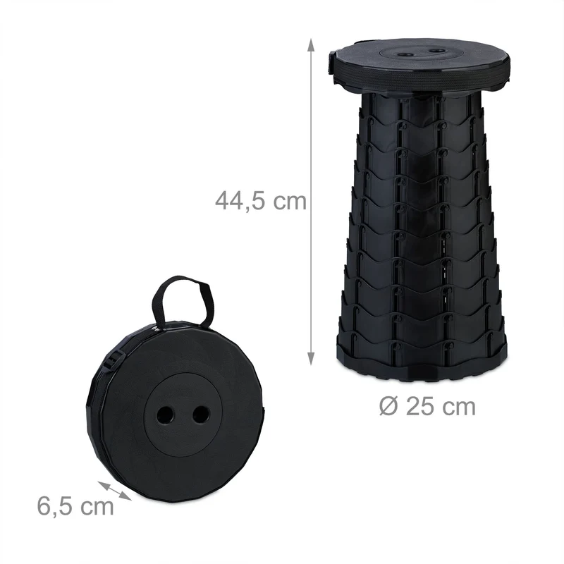 Lot de 2 tabourets pliants télescopiques extérieur ajustables 42 x 30 cm en plastique noir 13_0015758