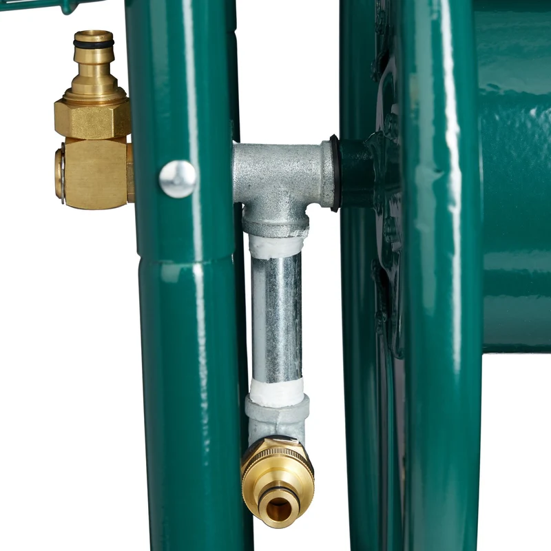 Dévidoir tuyau d'arrosage chariot enrouleur 4 roues pneumatiques montage rapide jardin ergonomique en métal vert 13_0009340