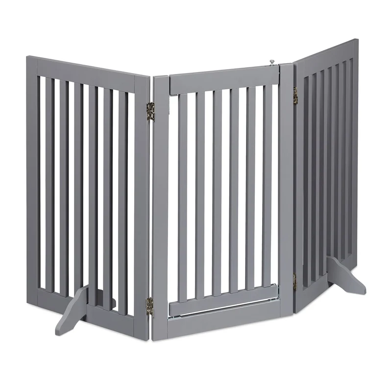 Barrière de sécurité modulable intérieur 92 x 70 cm protection pour chiens design moderne en métal gris 13_0011430