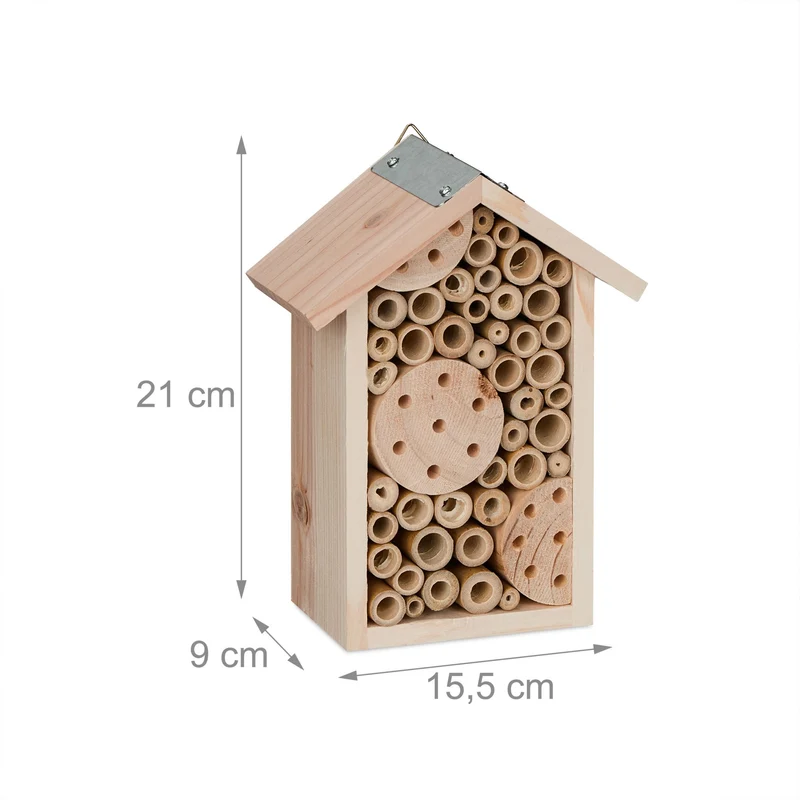 Hôtel à insectes en bois naturel pour jardin balcon tubes en bambou observation abeilles maçonnes ambiance cosy en bois naturel 13_0013962
