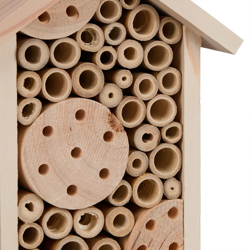 Hôtel à insectes en bois naturel pour jardin balcon tubes en bambou observation abeilles maçonnes ambiance cosy en bois naturel 13_0013962