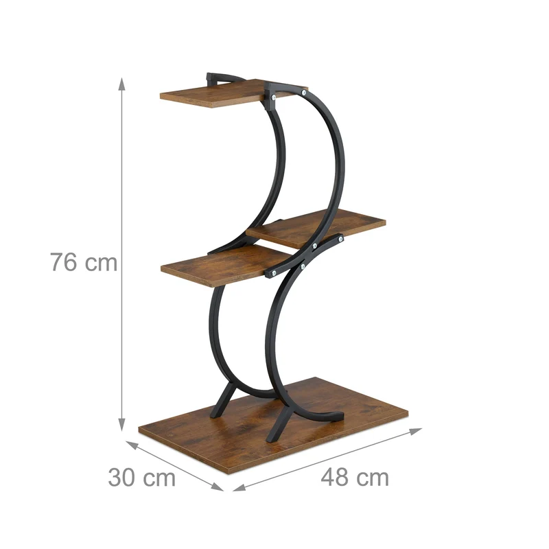 Étagère à plantes 4 tablettes design industriel salon chambre 90 x 30 x 120 cm en bois noir 13_0017162