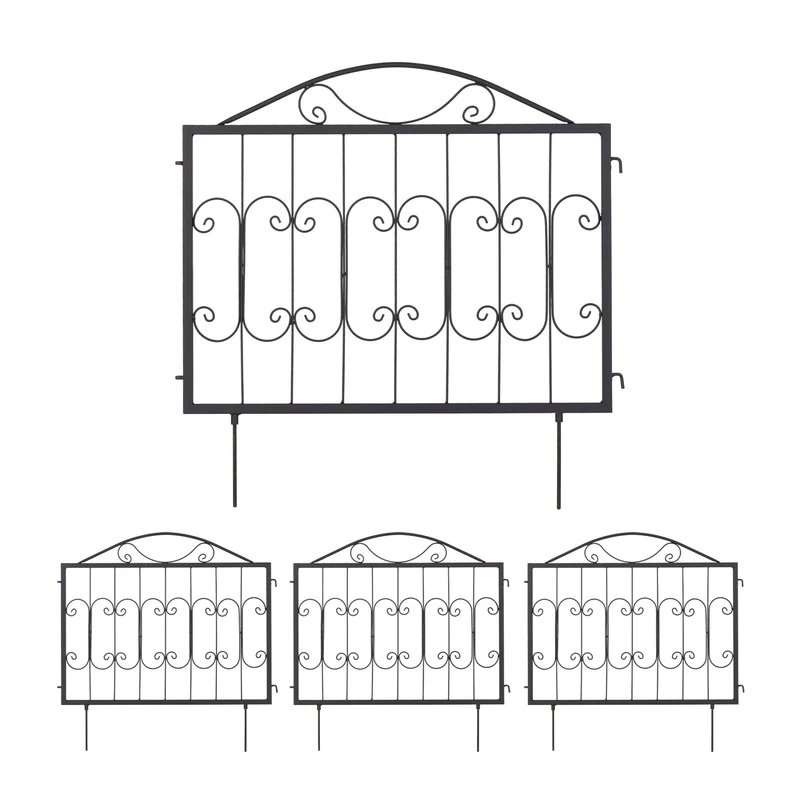 Lot de 4 bordures de jardin décoratives design romantique 100 x 20 cm en métal noir 13_0012506