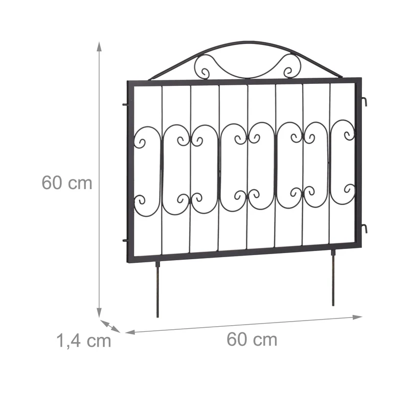 Lot de 4 bordures de jardin décoratives design romantique 100 x 20 cm en métal noir 13_0012506