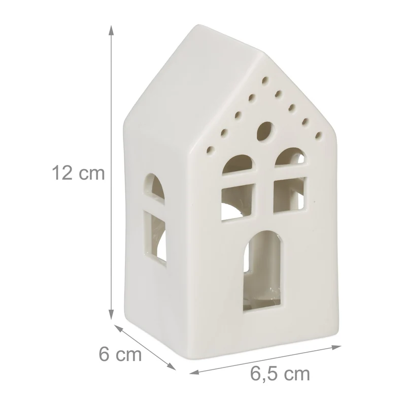 Photophore en forme de maison ambiance cosy déco intérieur 18 x 12 x 12 cm en porcelaine blanche 13_0015195