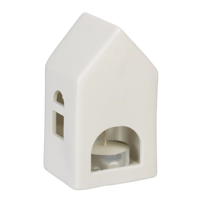 Photophore en forme de maison ambiance cosy déco intérieur 18 x 12 x 12 cm en porcelaine blanche 13_0015195
