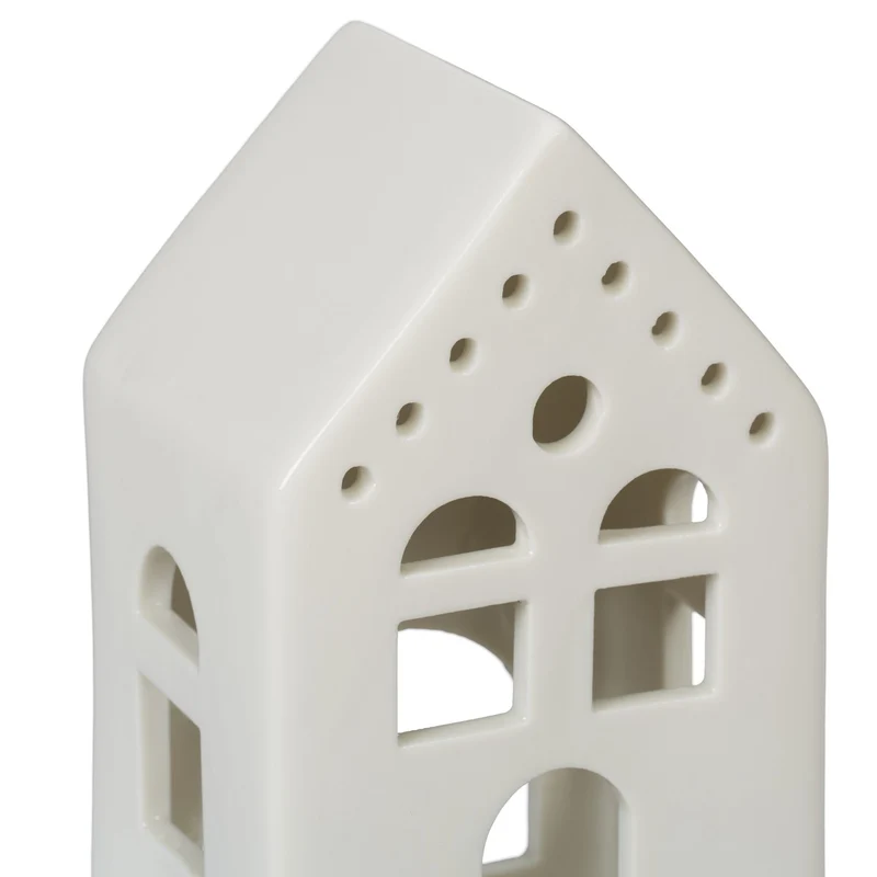 Photophore en forme de maison ambiance cosy déco intérieur 18 x 12 x 12 cm en porcelaine blanche 13_0015195