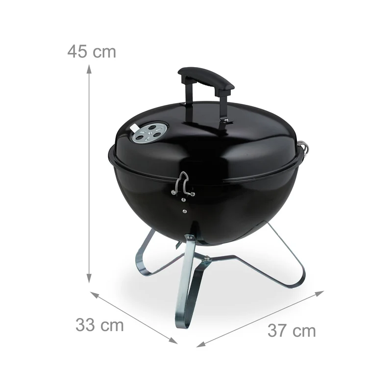 Barbecue portable rond pour parc 37 cm facile à transporter et entretien simple en métal noir 13_0016768