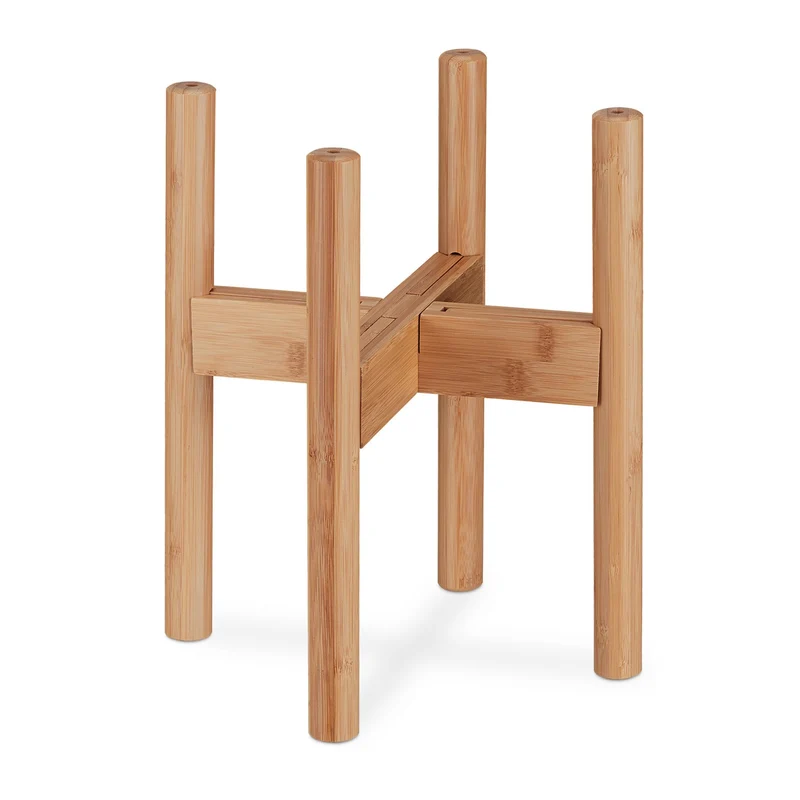 Lot de 2 supports pour plantes régleables empilables décoration foyer 25 x 25 x 60 cm en bambou naturel 13_0011688