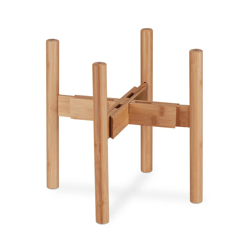 Lot de 2 supports pour plantes régleables empilables décoration foyer 25 x 25 x 60 cm en bambou naturel 13_0011688