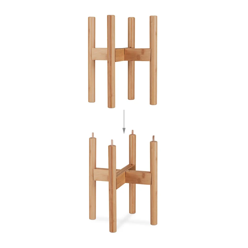 Lot de 2 supports pour plantes régleables empilables décoration foyer 25 x 25 x 60 cm en bambou naturel 13_0011688