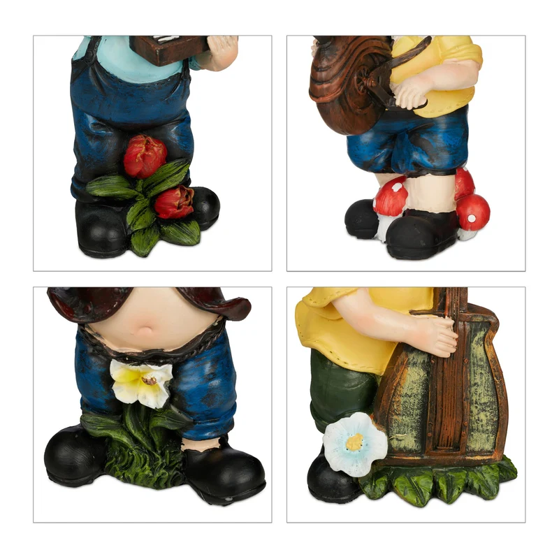 Lot de 4 nains de jardin musiciens décoration extérieur 25 x 10 x 10 cm en pierre artificielle gris 13_0013131