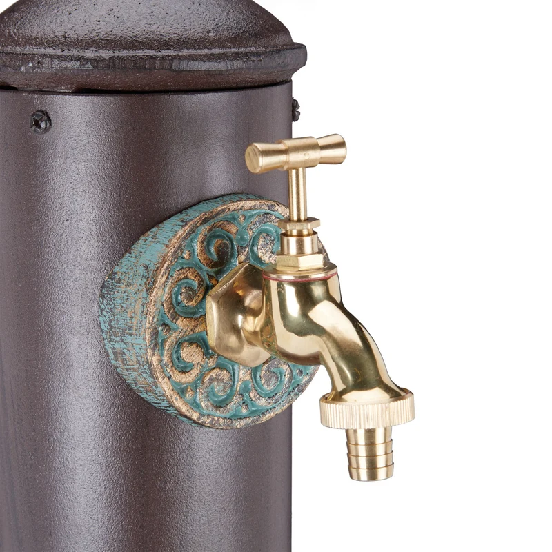 Fontaine à eau ronde style antique jardin design nostalgique 75 x 25 x 25 cm en aluminium gris 13_0009131