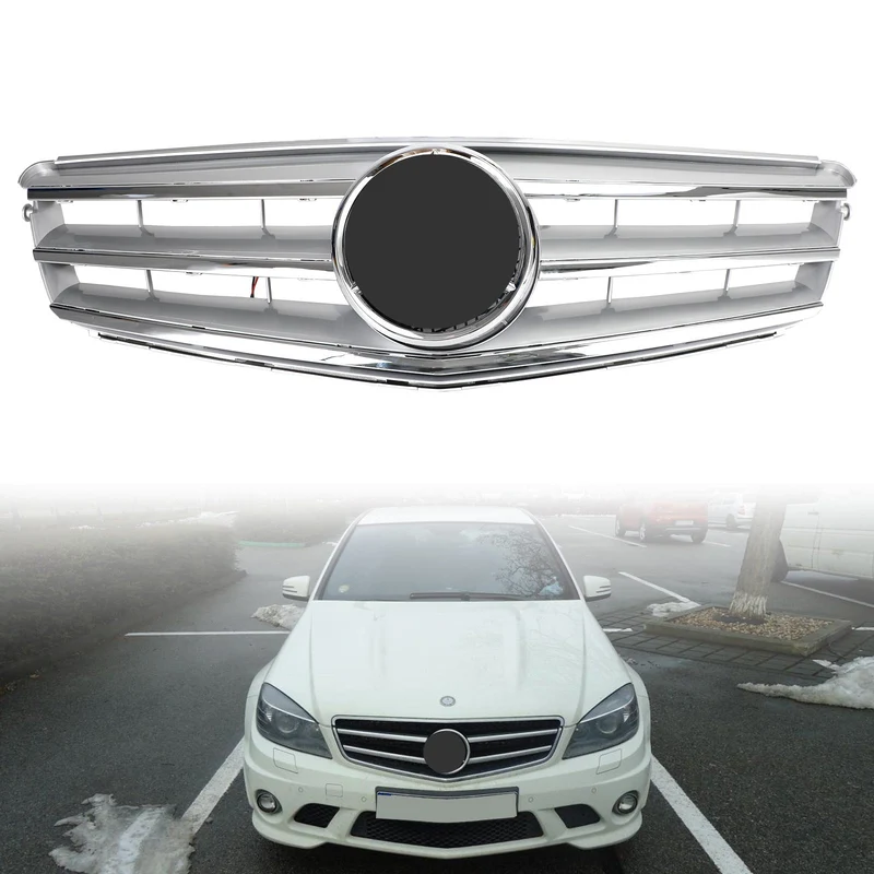 Calandre Centrale Mercedes W204 C300 C350 2008-2014 Argent Avec LED