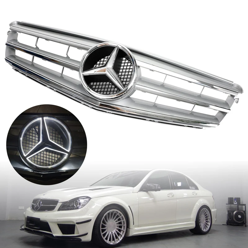 Calandre Centrale Mercedes W204 C300 C350 2008-2014 Argent Avec LED