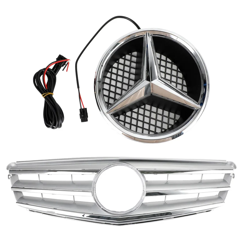 Calandre Centrale Mercedes W204 C300 C350 2008-2014 Argent Avec LED