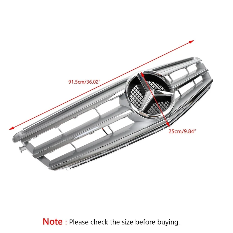 Calandre Centrale Mercedes W204 C300 C350 2008-2014 Argent Avec LED