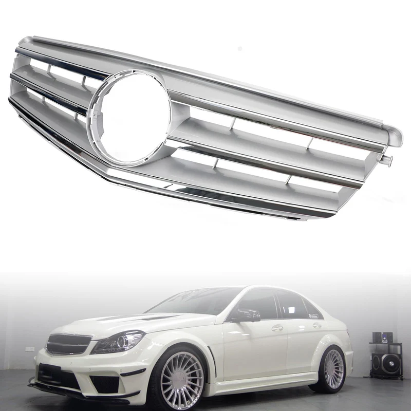 Calandre Centrale Mercedes W204 C300 C350 2008-2014 Argent Avec LED