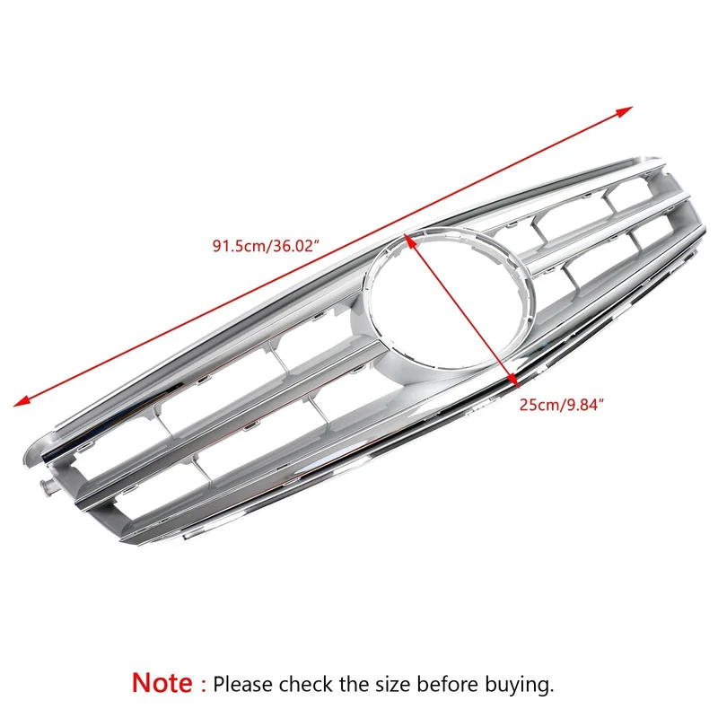Calandre Centrale Mercedes W204 C300 C350 2008-2014 Argent Avec LED