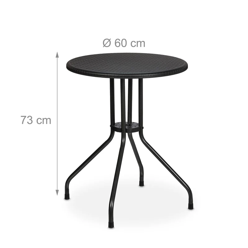 Table de jardin ronde pour 4 personnes 73 x 60 cm moderne design élégant en plastique noir 13_0015775