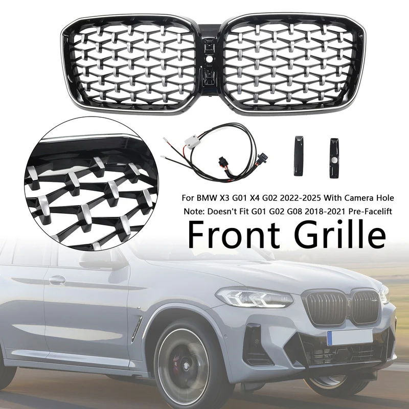 Calandre Diamant BMW X3 X4 G01 G02 Noir 2022-2025