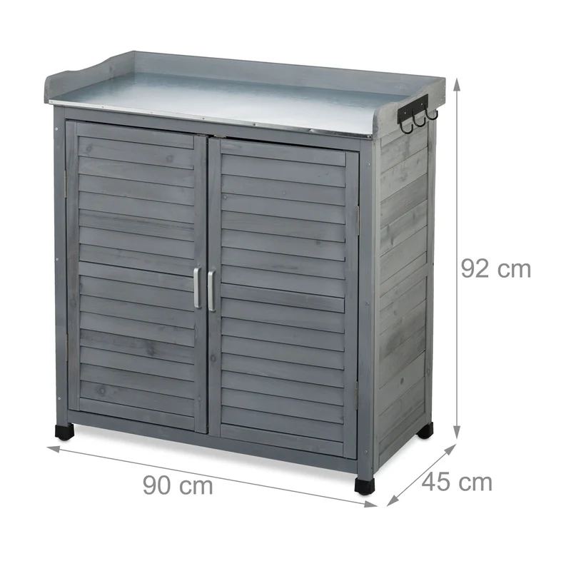 Table de jardinage avec armoire de rangement 92 x 90 x 45 cm pratique pour jardiner en extérieur en bois naturel 13_0016737