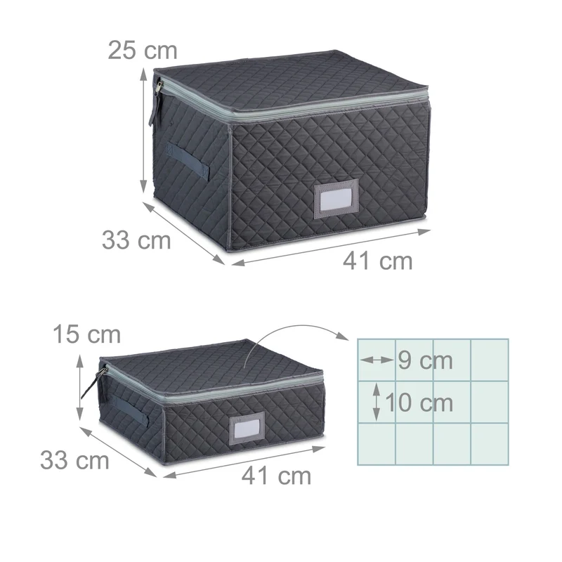 Lot de 6 boîtes de rangement pour vaisselle 30 x 20 x 15 cm protection rembourrée camping maison en tissu noir 13_0015930