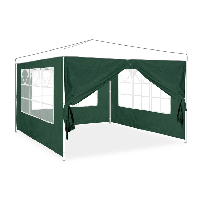 Lot de 4 parois latérales pour tonnelle jardin protection intempéries 3 x fenêtre en PE vert 13_0010636