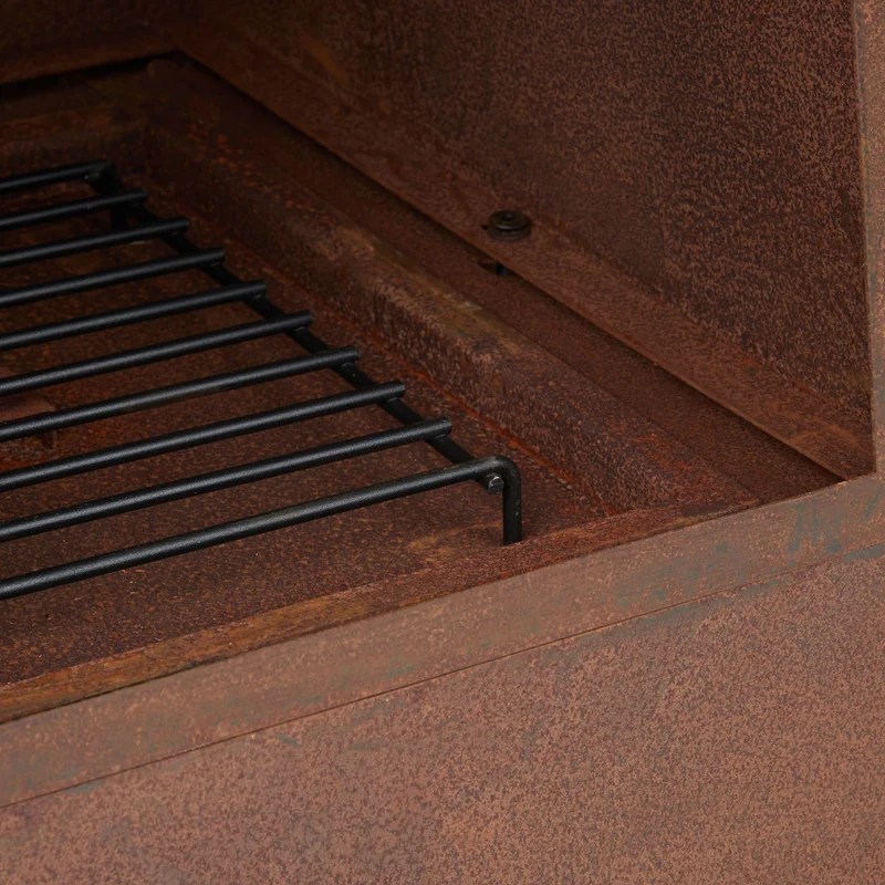 Brasero extérieur pyramidal 60 x 60 x 30 cm avec grille de foyer amovible esthétique rustique en acier corten 13_0010934