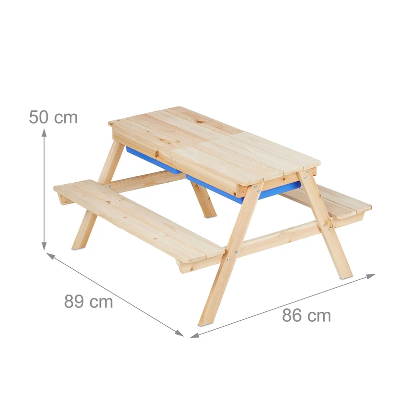 Table de pique-nique pour enfants extérieur 100 x 50 x 50 cm 2 bacs amovibles montage rapide en bois de pin naturel 13_0016780