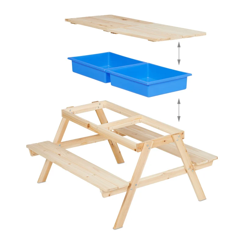 Table de pique-nique pour enfants extérieur 100 x 50 x 50 cm 2 bacs amovibles montage rapide en bois de pin naturel 13_0016780
