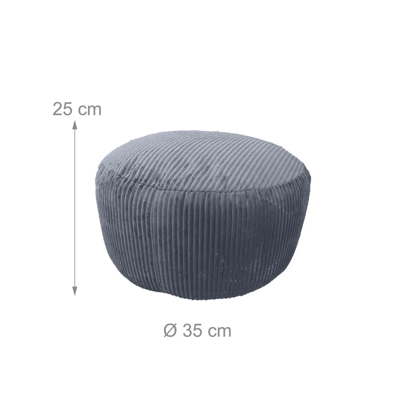 Pouf en velours côtelé bohème siège d'appoint style déco 25 x 35 cm en polyester gris 13_0017778