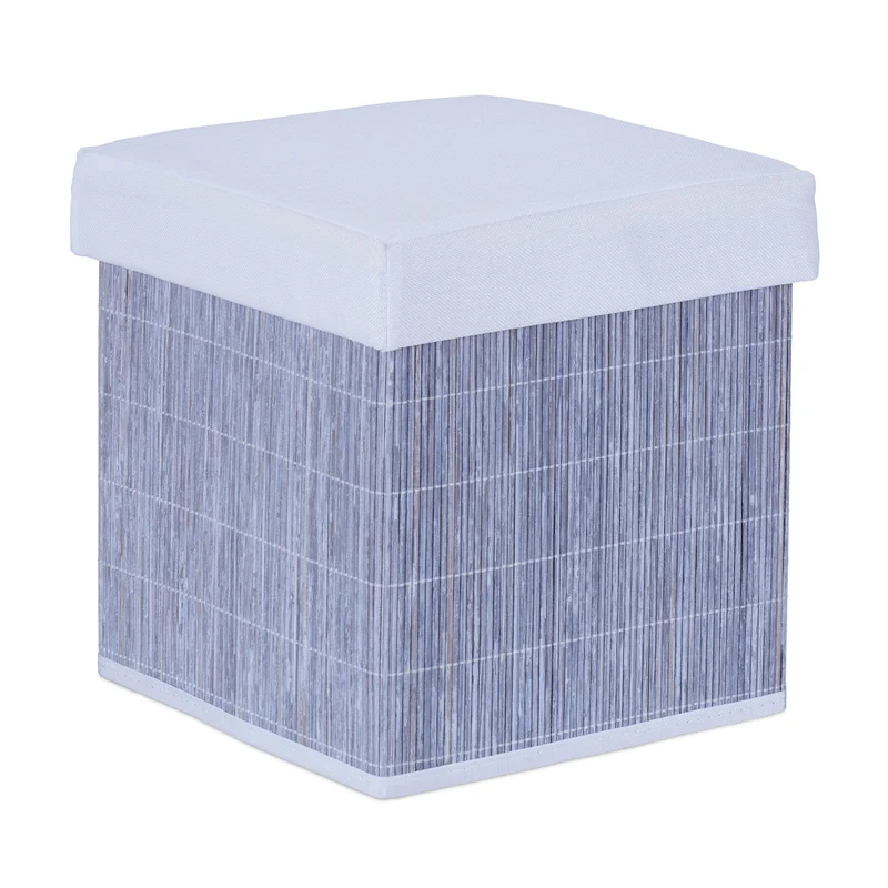 Tabouret de rangement pliant design moderne 38 x 38 x 38 cm assise confortable ambiance cosy en bambou gris 13_0012147