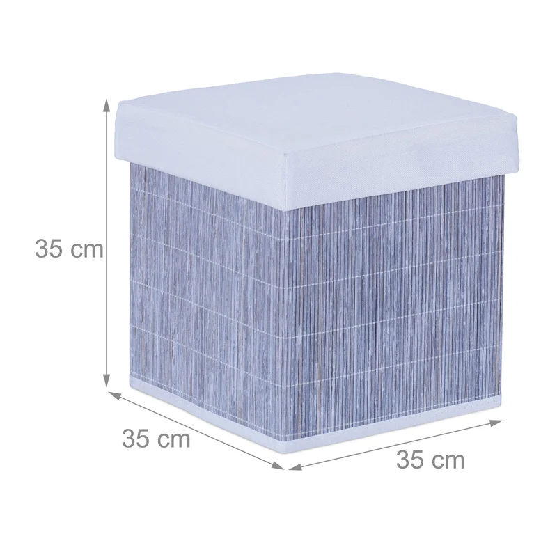Tabouret de rangement pliant design moderne 38 x 38 x 38 cm assise confortable ambiance cosy en bambou gris 13_0012147