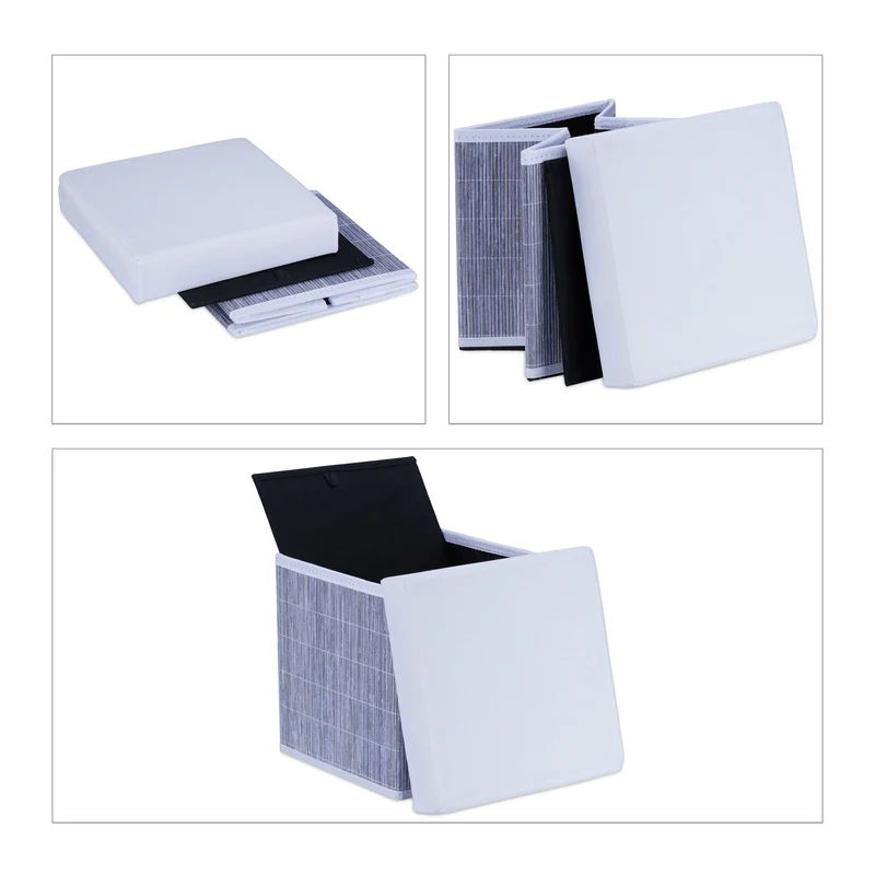 Tabouret de rangement pliant design moderne 38 x 38 x 38 cm assise confortable ambiance cosy en bambou gris 13_0012147