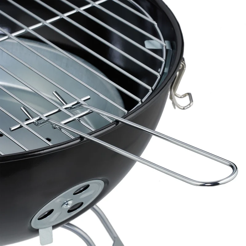 Barbecue rond portable compact 37 cm avec couvercle amovible idéal pique-nique en acier noir 13_0016760