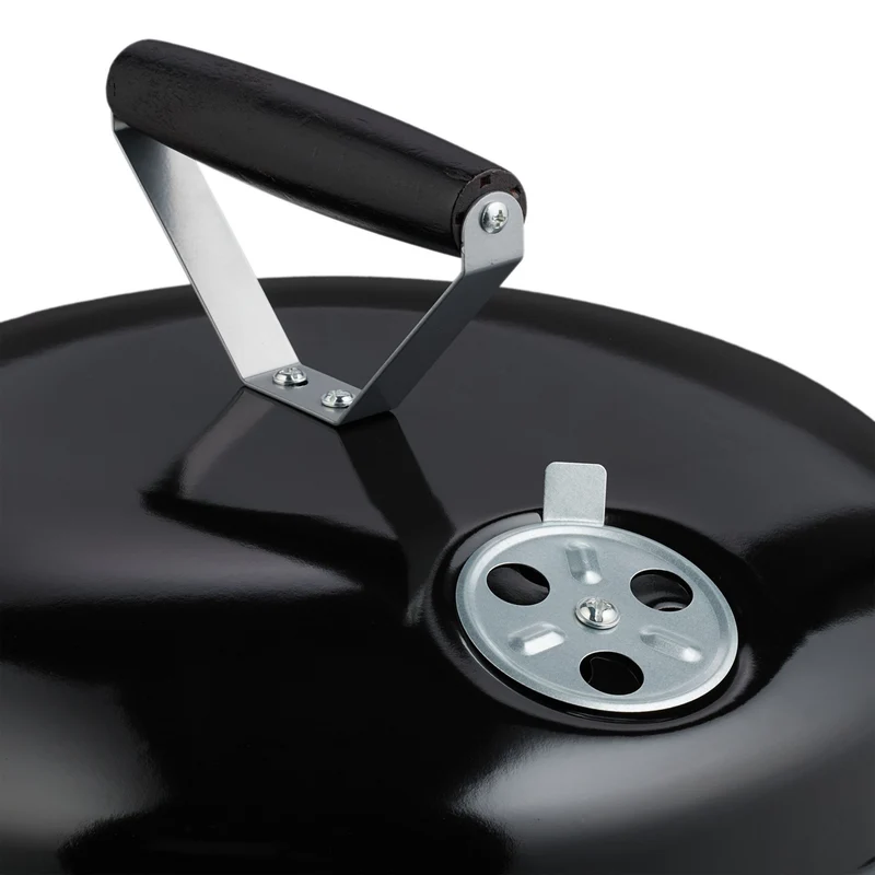 Barbecue rond portable compact 37 cm avec couvercle amovible idéal pique-nique en acier noir 13_0016760