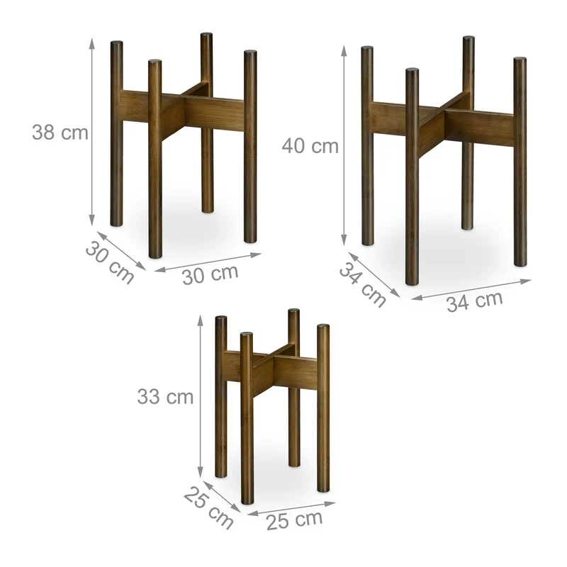 Lot de 3 supports de pot de fleurs en bambou 40 x 34 x 34 cm décoratifs style naturel en bambou marron 13_0015143