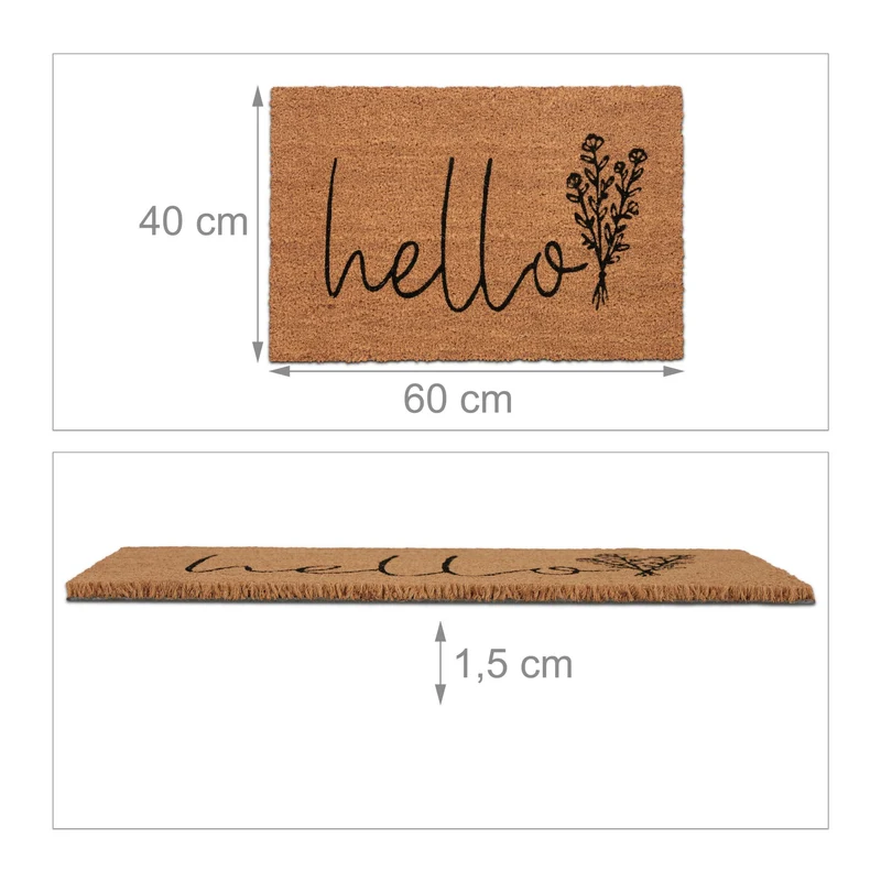 Paillasson décoratif antidérapant pour l'entrée intérieur extérieur 75 x 45 cm en fibres de coco marron 13_0015602