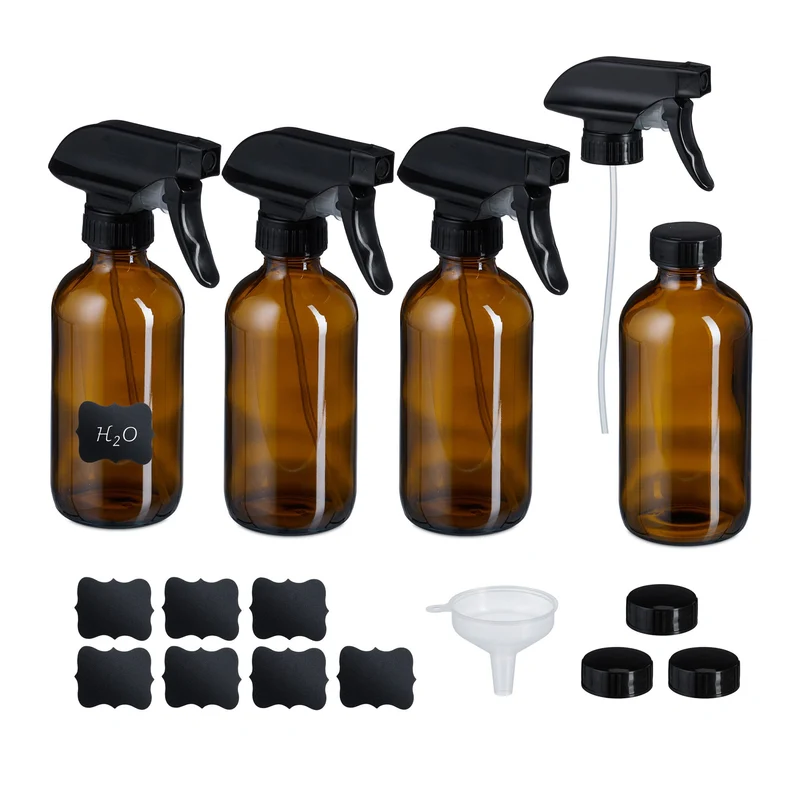 Lot de 4 vaporisateurs rechargeables 250 ml et 500 ml pour entretien intérieur et jardin en verre marron 13_0016908
