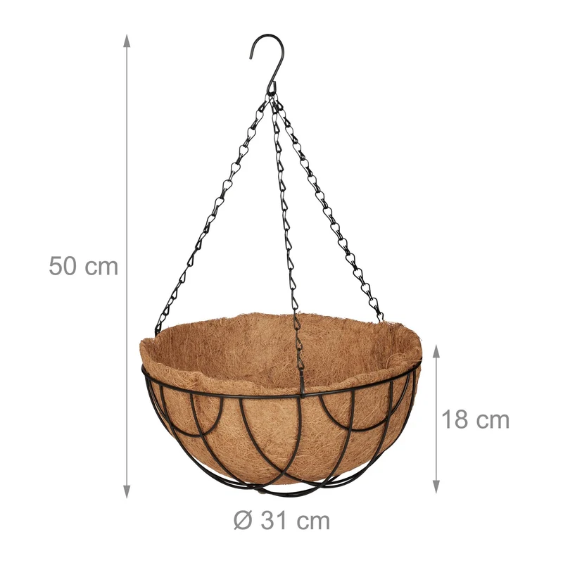 Lot de 3 suspensions pour plantes décoratives intérieur extérieur 80 x 20 x 20 cm en métal noir 13_0012390