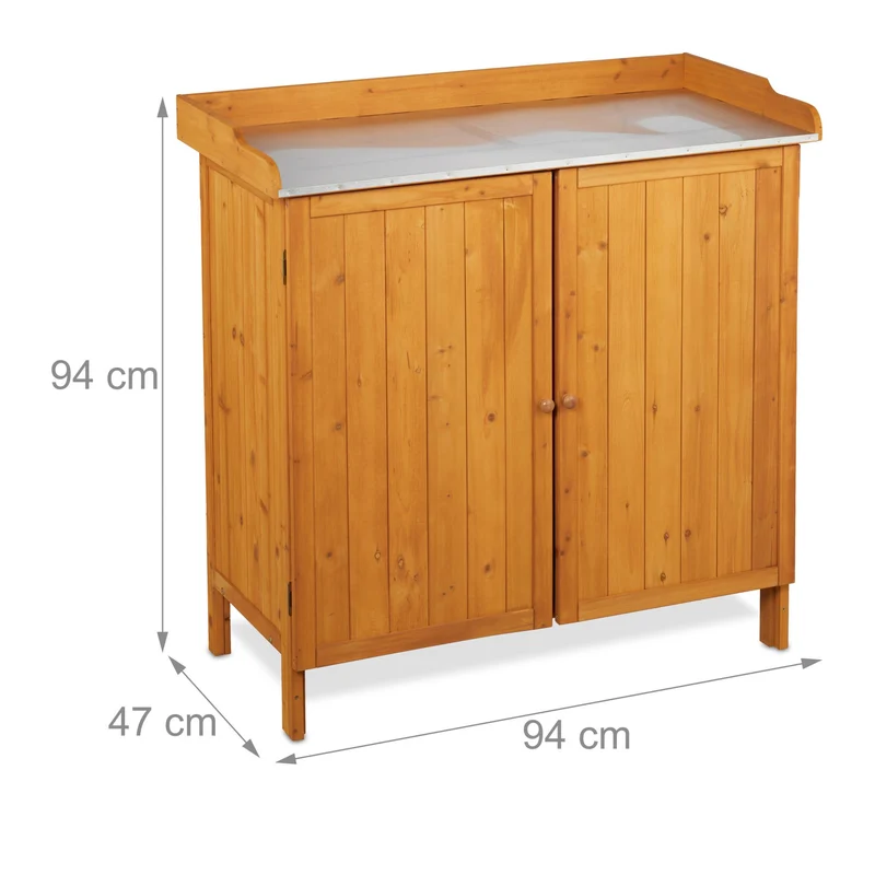 Table de jardinage avec armoire pratique 94 x 94 x 47 cm en bois de sapin naturel 13_0016738