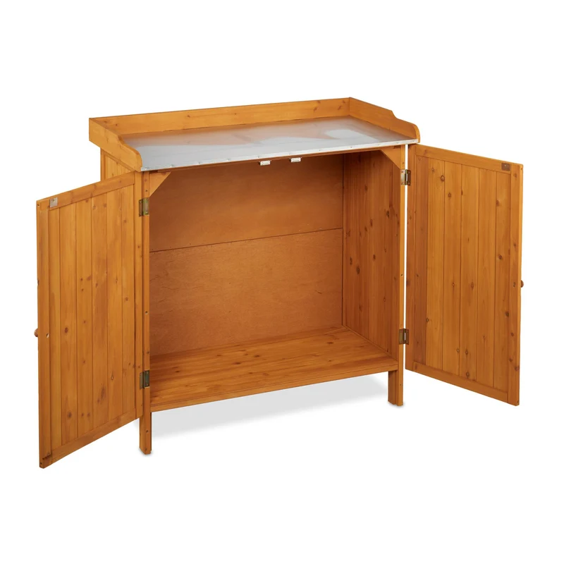 Table de jardinage avec armoire pratique 94 x 94 x 47 cm en bois de sapin naturel 13_0016738