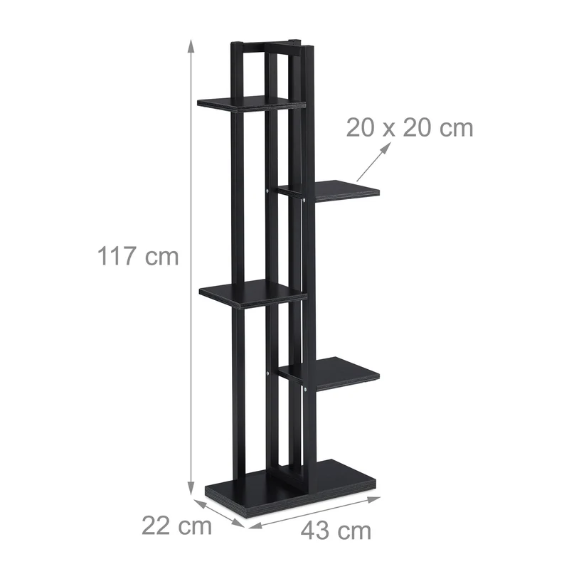 Étagère à plantes en escalier 117 x 43 x 22 cm supports robustes design contemporain en acier noir 13_0011041