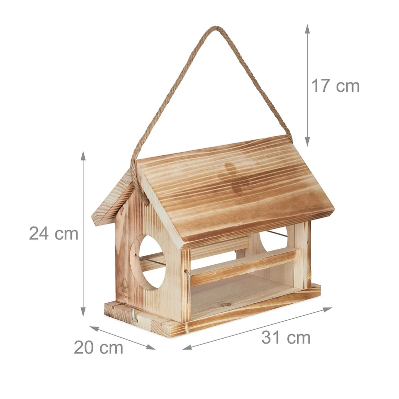 Mangeoire d'extérieur pour oiseaux jardin toit ouvrant 25 x 20 x 25 cm en bois flambé 13_0012342