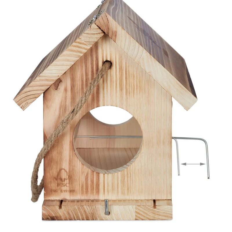 Mangeoire d'extérieur pour oiseaux jardin toit ouvrant 25 x 20 x 25 cm en bois flambé 13_0012342
