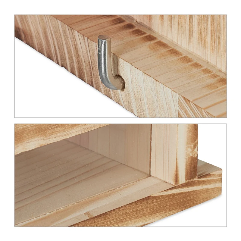 Mangeoire d'extérieur pour oiseaux jardin toit ouvrant 25 x 20 x 25 cm en bois flambé 13_0012342
