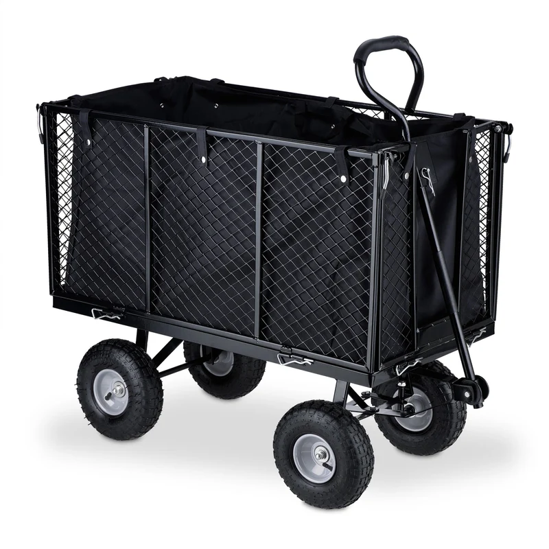 Chariot de jardin polyvalent 100 x 55 x 60 cm avec parties latérales rabattables en acier vert 13_0012736