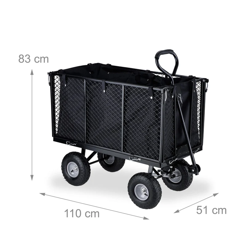 Chariot de jardin polyvalent 100 x 55 x 60 cm avec parties latérales rabattables en acier vert 13_0012736
